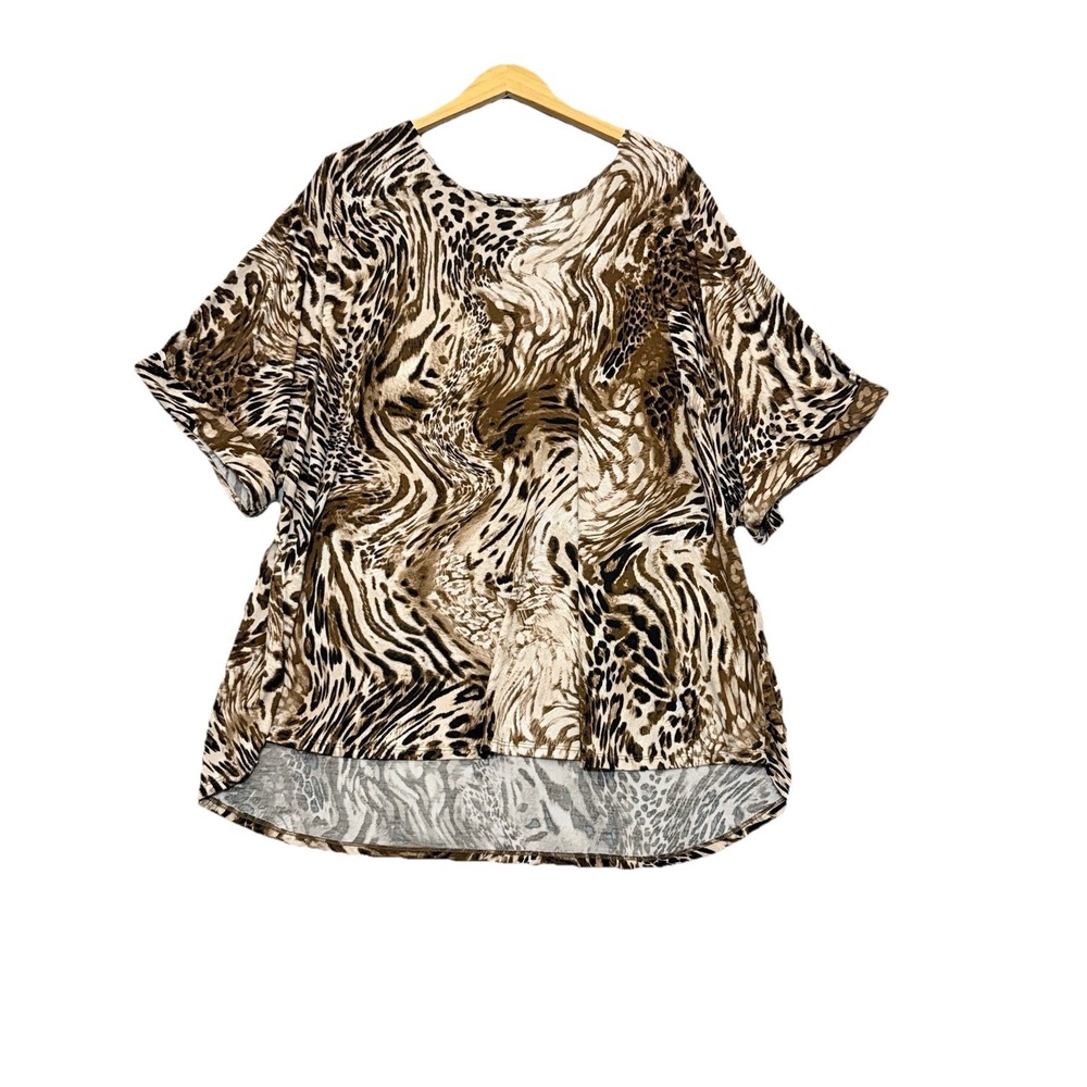 Dear Scarlett Womens Artsy Animal Print Career Top Size 2X‎ Mob Wife Dolman Slv